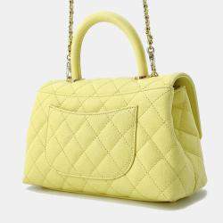 Chanel Yellow Caviar Leather Coco Handle 2Way Handbag XS