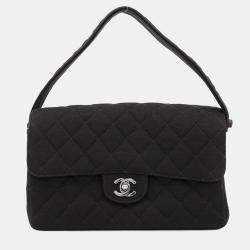 Chanel Black Cotton Matelasse Double Face Handbag