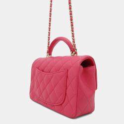 Chanel Matelasse Top Handle Chain shoulder Pink Lambskin Size 20