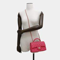 Chanel Matelasse Top Handle Chain shoulder Pink Lambskin Size 20