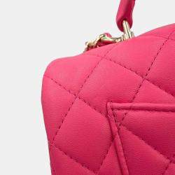 Chanel Matelasse Top Handle Chain shoulder Pink Lambskin Size 20