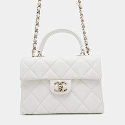 Chanel Matelasse 2Way Top Handle White Caviar Leather