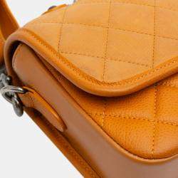 Pre Owned Chanel Orange Small Quilted Iridescent Calfskin and Caviar Daily Carry Flap