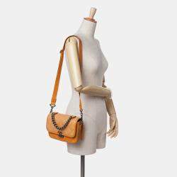 Pre Owned Chanel Orange Small Quilted Iridescent Calfskin and Caviar Daily Carry Flap