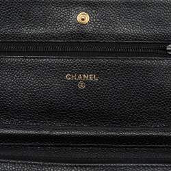 Chanel Black Quilted Caviar Leather CC Classic Wallet On Chain