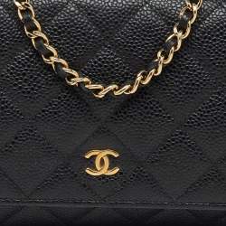 Chanel Black Quilted Caviar Leather CC Classic Wallet On Chain