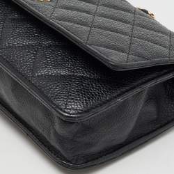 Chanel Black Quilted Caviar Leather CC Classic Wallet On Chain
