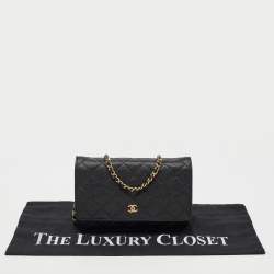 Chanel Black Quilted Caviar Leather CC Classic Wallet On Chain