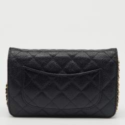 Chanel Black Quilted Caviar Leather CC Classic Wallet On Chain