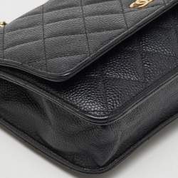 Chanel Black Quilted Caviar Leather CC Classic Wallet On Chain