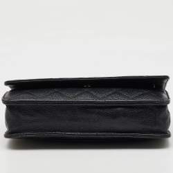 Chanel Black Quilted Caviar Leather CC Classic Wallet On Chain