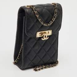 Chanel Black Quilted Caviar Leather Golden Class Mini WOC Clutch Bag