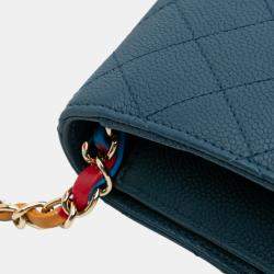 Chanel Blue Paris Cuba Quilted Caviar Thread Around Flap