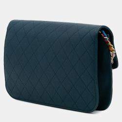 Chanel Blue Paris Cuba Quilted Caviar Thread Around Flap