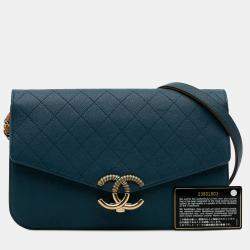 Chanel Blue Paris Cuba Quilted Caviar Thread Around Flap
