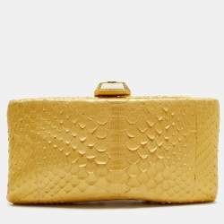 Chanel Gold Python Kiss Lock Frame Clutch