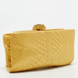 Chanel Gold Python Kiss Lock Frame Clutch