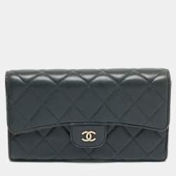 Chanel Grey Quilted Leather Classic Flap Trifold Wallet