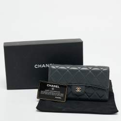 Chanel Grey Quilted Leather Classic Flap Trifold Wallet