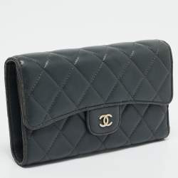 Chanel Grey Quilted Leather Classic Flap Trifold Wallet