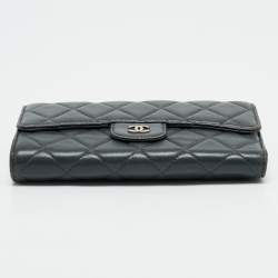 Chanel Grey Quilted Leather Classic Flap Trifold Wallet