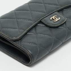 Chanel Grey Quilted Leather Classic Flap Trifold Wallet