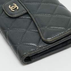 Chanel Grey Quilted Leather Classic Flap Trifold Wallet
