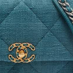 Chanel Dark Green Quilted Tweed Small 19 Flap Bag