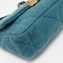 Chanel Dark Green Quilted Tweed Small 19 Flap Bag