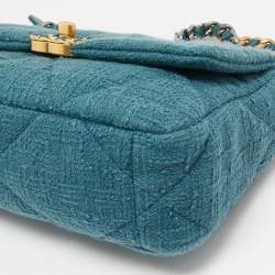 Chanel Dark Green Quilted Tweed Small 19 Flap Bag