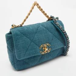Chanel Dark Green Quilted Tweed Small 19 Flap Bag
