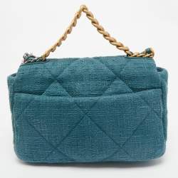 Chanel Dark Green Quilted Tweed Small 19 Flap Bag