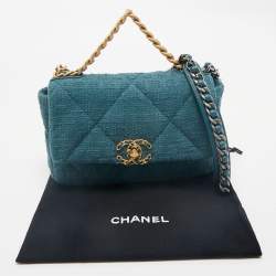 Chanel Dark Green Quilted Tweed Small 19 Flap Bag