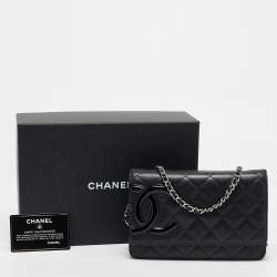 Pre Owned Chanel Black Quilted Leather Cambon Ligne Wallet on Chain