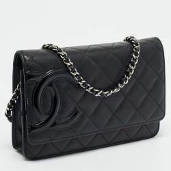 Pre Owned Chanel Black Quilted Leather Cambon Ligne Wallet on Chain