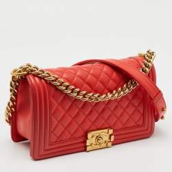 Chanel Orange Quilted Leather Medium Boy Flap Bag