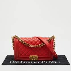 Chanel Orange Quilted Leather Medium Boy Flap Bag