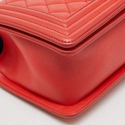 Chanel Orange Quilted Leather Medium Boy Flap Bag