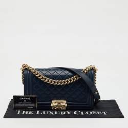 Chanel Navy Blue Quilted Leather Medium Boy Flap Bag