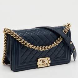 Chanel Navy Blue Quilted Leather Medium Boy Flap Bag