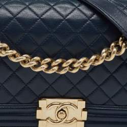 Chanel Navy Blue Quilted Leather Medium Boy Flap Bag