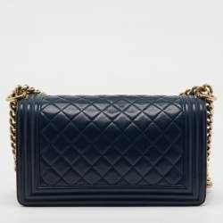 Chanel Navy Blue Quilted Leather Medium Boy Flap Bag