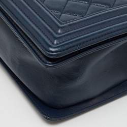 Chanel Navy Blue Quilted Leather Medium Boy Flap Bag