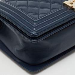 Chanel Navy Blue Quilted Leather Medium Boy Flap Bag