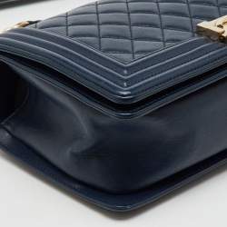 Chanel Navy Blue Quilted Leather Medium Boy Flap Bag