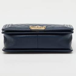 Chanel Navy Blue Quilted Leather Medium Boy Flap Bag