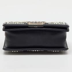 Pre Owned Chanel Black Leather Pearl Chevron Small Boy Flap Bag