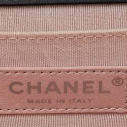 Pre Owned Chanel Black Leather Pearl Chevron Small Boy Flap Bag