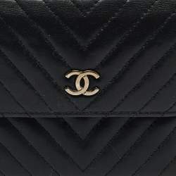 Chanel Black Chevron Leather CC Compact Wallet