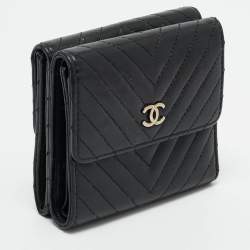 Chanel Black Chevron Leather CC Compact Wallet